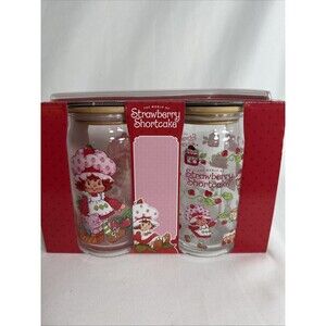 NEW!  STRAWBERRY SHORTCAKE 16OZ GLASS TUMBLERS WITH BAMBOO LIDS & GLASS STRAWS
